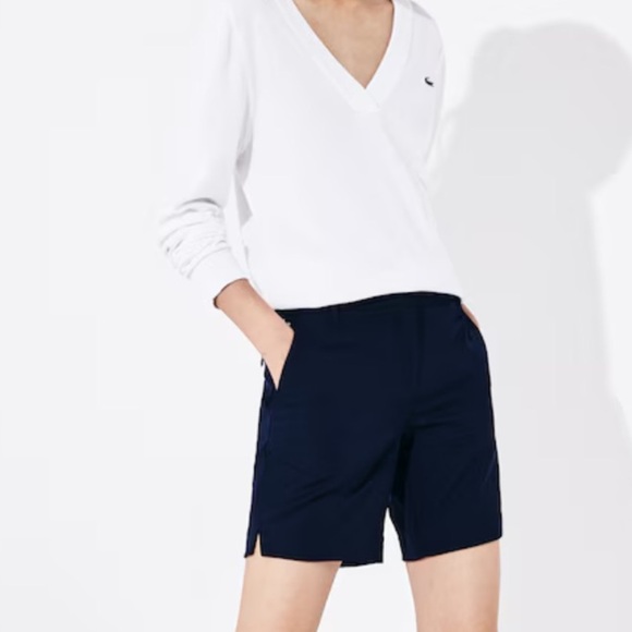 Lacoste Women's SPORT Technical Gabardine Golf Bermuda Shorts in Navy Blue NWT - Picture 1 of 6